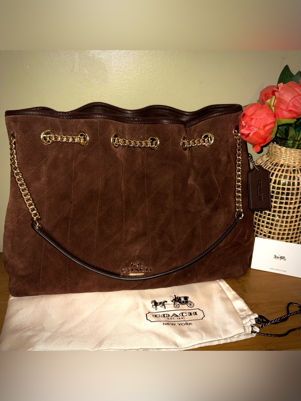 Coach Brown Suede Chain Shoulder Bag MSRP $395